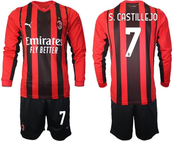 AC Milan Heimtrikot Samu Castillejo #7 Herren Trikotsatz Langarm + Kurze Hosen