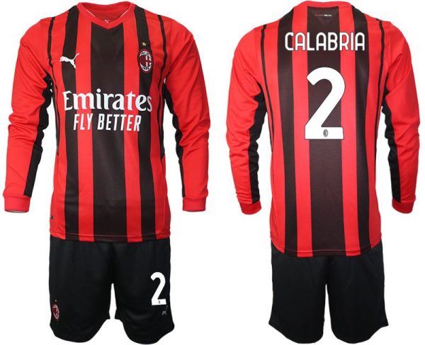 Heimtrikot AC Milan Davide Calabria #2 Herren Trikotsatz Langarm + Kurze Hosen