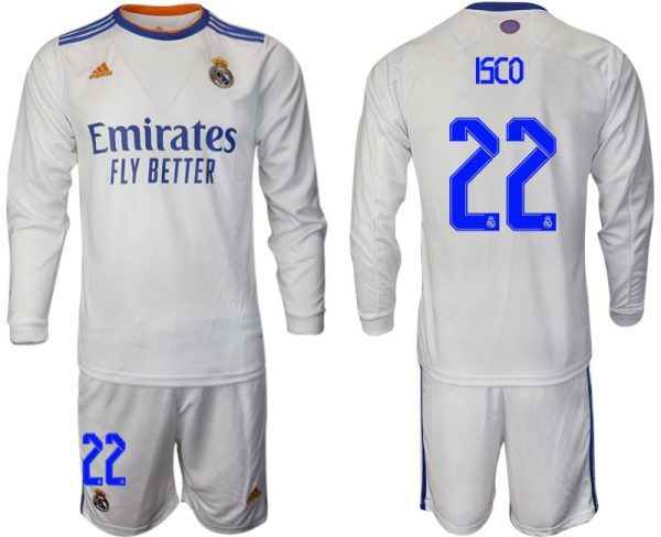 Real Madrid Heimtrikot 2022 weiß Langarm Trikotsatz mit Aufdruck ISCO 22