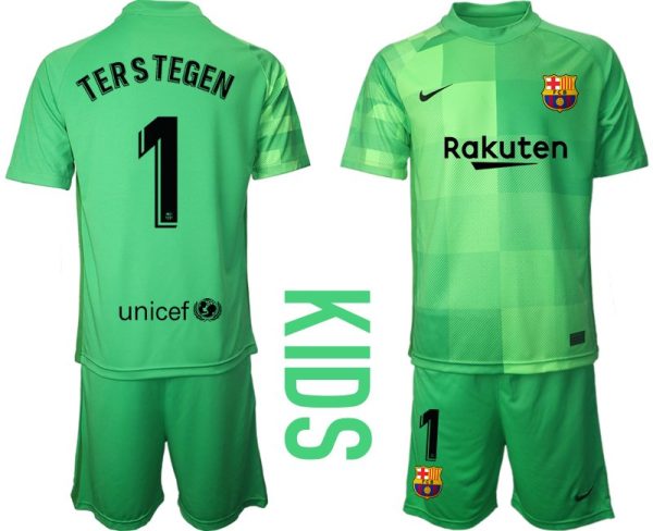 FC Barcelona Torwarttrikot in grün für Kinder mit Aufdruck Ter Stegen 1