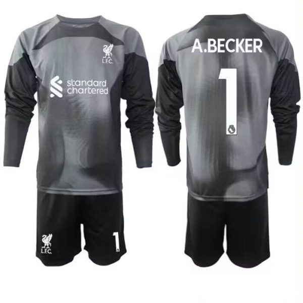 FC Liverpool Torwarttrikot Trikotsatz Langarm schwarz für Kinder mit Aufdruck A.BECKER 1