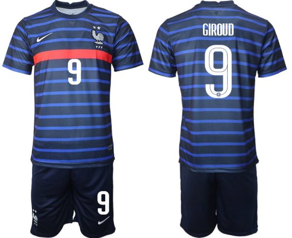 Günstige Trikotsatz Frankreich Heimtrikot EM 2022 Blau mit Aufdruck GIROUD 9