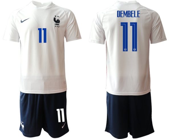 Nationalteams Frankreich Trikot Away EM 2022 weiß dunkelblau mit Aufdruck DEMBELE 11