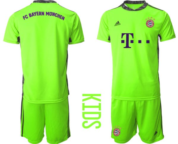 Bayern Munich Torwart Kindertrikot für draußen Grün Kurzarm Trikotsatz Günstige