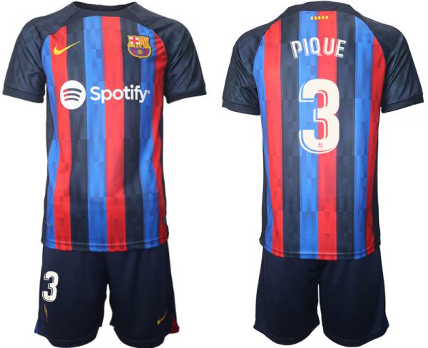 FC Barcelona 2022/23 Heimtrikot dunkles Blau Trikotsatz Kurzarm mit Aufdruck PIQUE 3