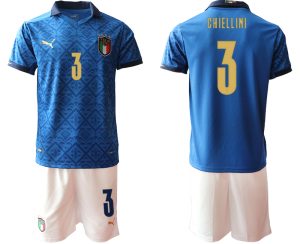 Herren Italien Heimtrikot EM 2020-2021 Trikotsatz blau Kurzarm + weiß Kurze Hosen CHIELLINI 3