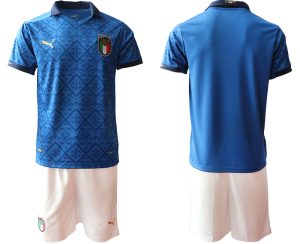 Italien Heimtrikot EM 2020-2021 Trikotsatz blau Kurzarm + weiß Kurze Hosen für Herren