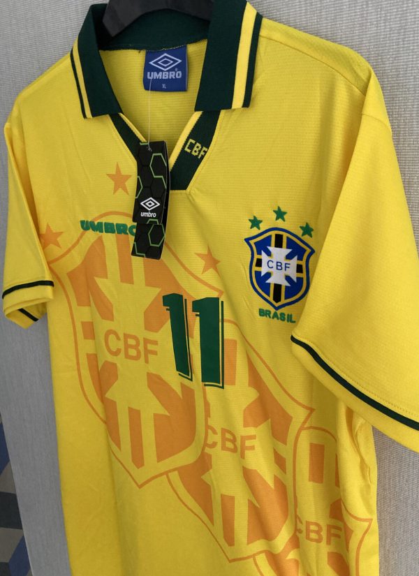 Vintage Signed Brasilien Fußball Heimtrikot 1991-1993 Umbro Cafu Brasil Herren mit Aufdruck ROMÁRIO 11-4