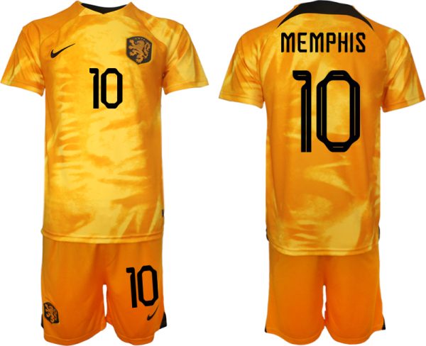 Kaufe Neue Fußballtrikots Niederlande Heimtrikot WM 2022 Fußballtrikot Orange MEMPHIS 10